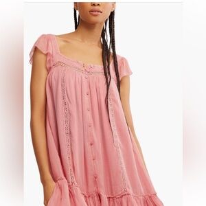 NWT Free People Olivia Gauze Babydoll Mini Dress Pink Rose
